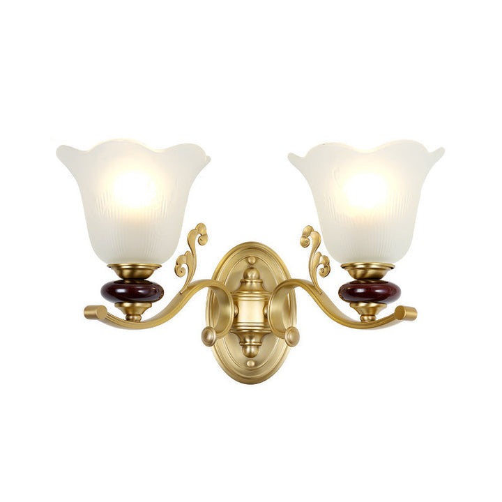 Skørter | 1/2-Bulb Sconces Light Fixture with Petal Shade Frosted Glass Traditional Stylish Bedroom Wall Mounted Light in Gold
