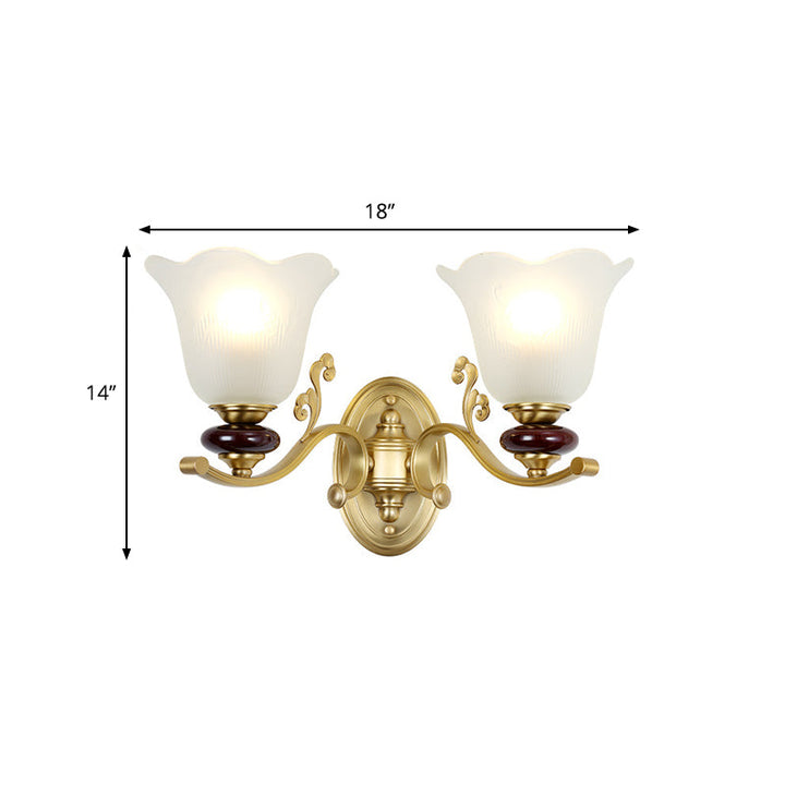 Skørter | 1/2-Bulb Sconces Light Fixture with Petal Shade Frosted Glass Traditional Stylish Bedroom Wall Mounted Light in Gold