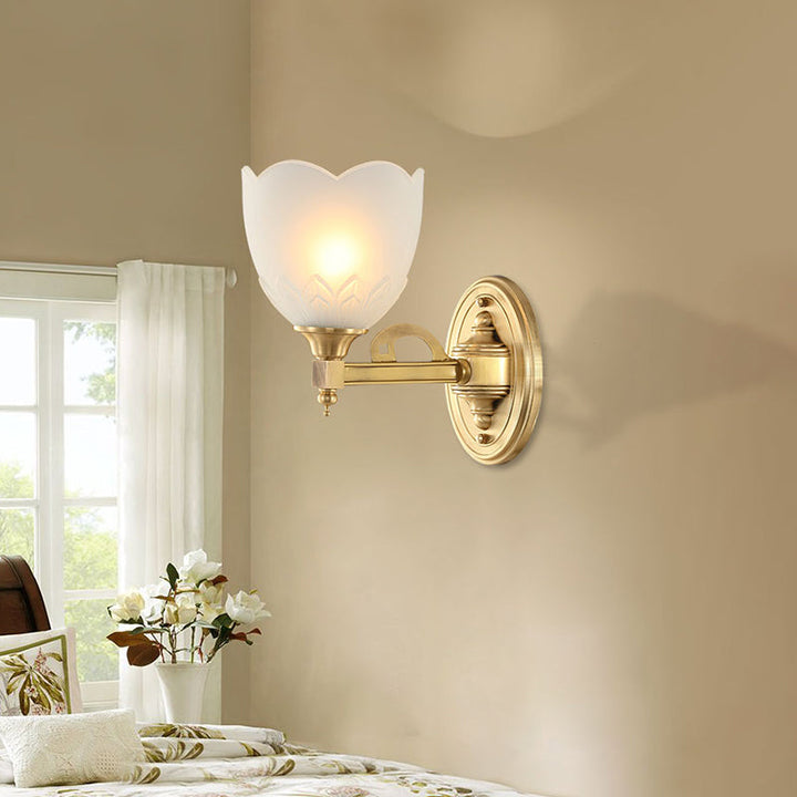 Skørter | Bell Shade Corridor Wall Mount Light Traditional Style Frosted Glass 1/2-Light Gold Finish Wall Lamp