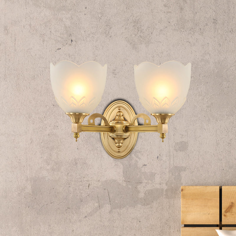 Skørter | Bell Shade Corridor Wall Mount Light Traditional Style Frosted Glass 1/2-Light Gold Finish Wall Lamp