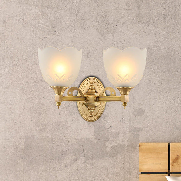 Skørter | Bell Shade Corridor Wall Mount Light Traditional Style Frosted Glass 1/2-Light Gold Finish Wall Lamp