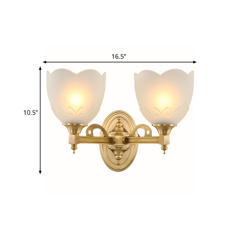 Skørter | Bell Shade Corridor Wall Mount Light Traditional Style Frosted Glass 1/2-Light Gold Finish Wall Lamp