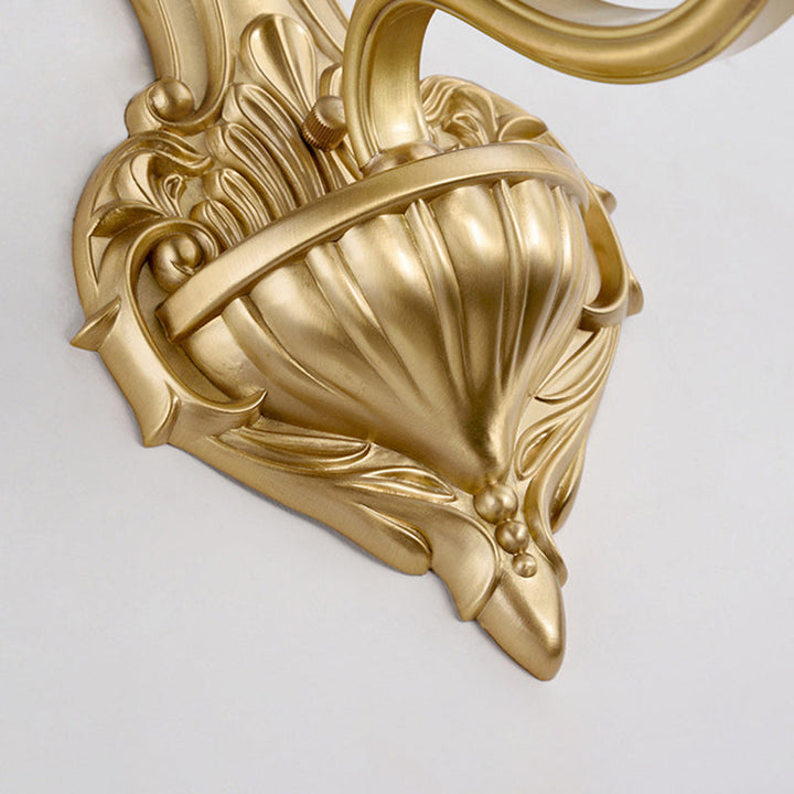 Skørter | 1/2-Head Bell Wall Lamp Vintage Style Opal Glass Wall Mount Lamp with Gold Curved Arm for Bedside