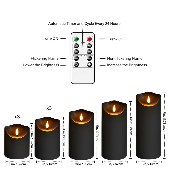Lisslune | GlowLuxe Flameless LED Candles Set (9-piece) – With Remote Control and Glitter Finish
