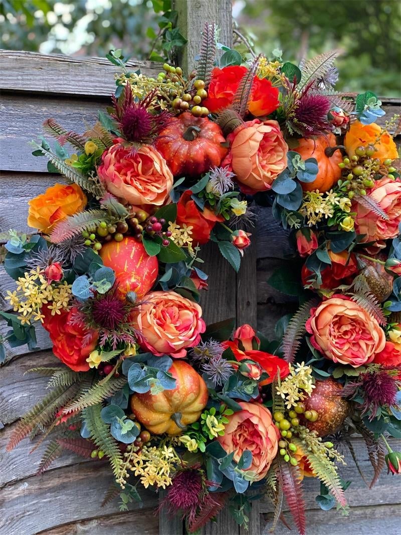 Lisslune | Fall Peony And Pumpkin Wreath - Year Round Wreath