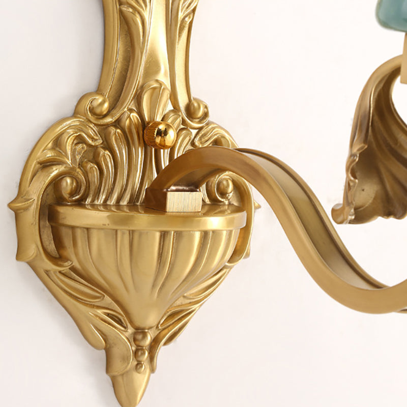 Skørter | Petal Shade Bedroom Wall Mount Lamp Vintage Stylish Frosted Glass 1/2-Bulb Gold Finish Wall Light