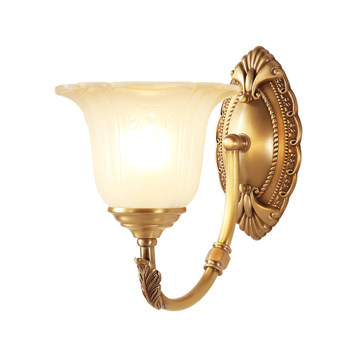 Skørter | Metal Curved Wall Lamp Classic Style 1/2-Ball Bedroom Wall Lamp with Opal Glass Petal Shade