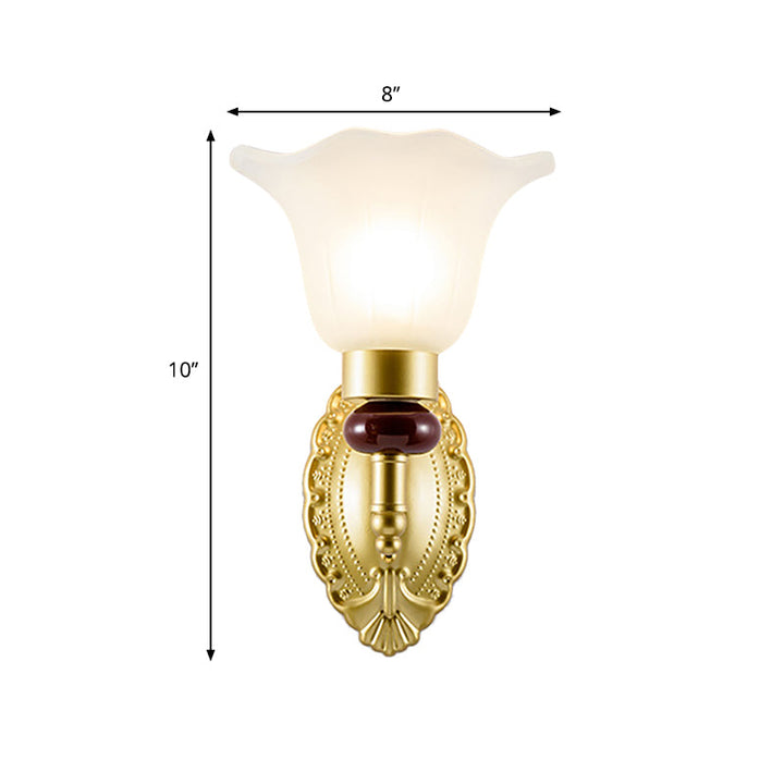 Skørter | 1/2-Head Wall Lamp with Petal Shade Opal Glass Vintage Style Bedroom Wall Lamp in Gold