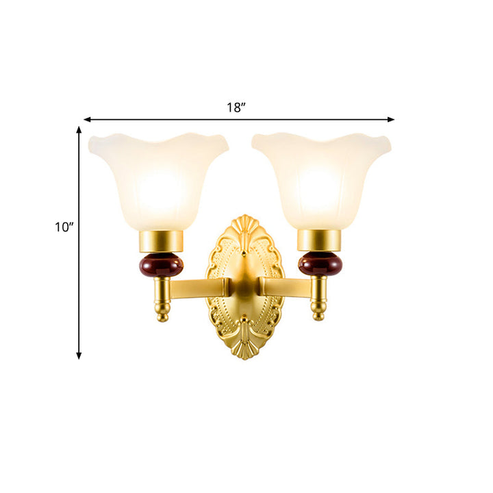 Skørter | 1/2-Head Wall Lamp with Petal Shade Opal Glass Vintage Style Bedroom Wall Lamp in Gold