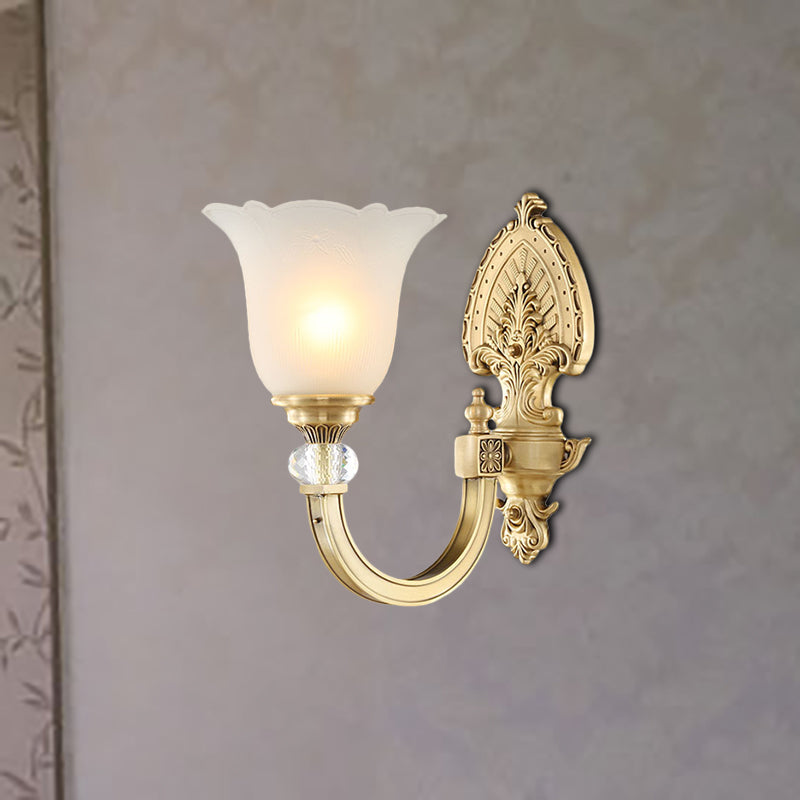 Skørter | Bell Frosted Glass Wall Lamp Fixture Vintage Style 1/2-Head Bedside Wall Light with Gold Backplate
