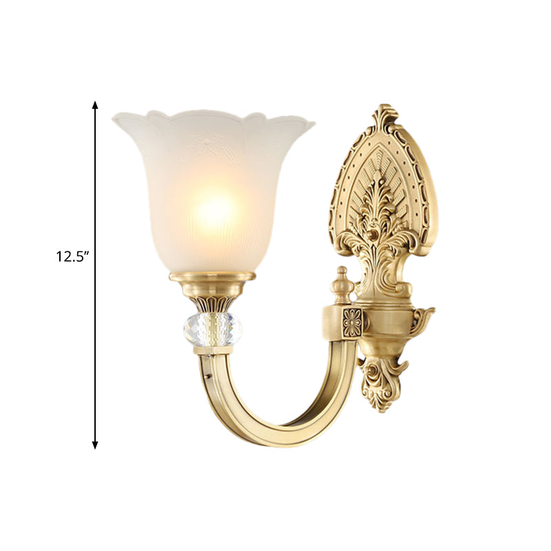 Skørter | Bell Frosted Glass Wall Lamp Fixture Vintage Style 1/2-Head Bedside Wall Light with Gold Backplate