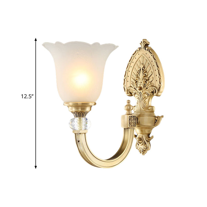 Skørter | Bell Frosted Glass Wall Lamp Fixture Vintage Style 1/2-Head Bedside Wall Light with Gold Backplate