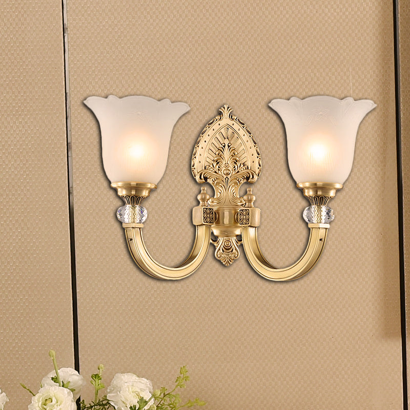 Skørter | Bell Frosted Glass Wall Lamp Fixture Vintage Style 1/2-Head Bedside Wall Light with Gold Backplate