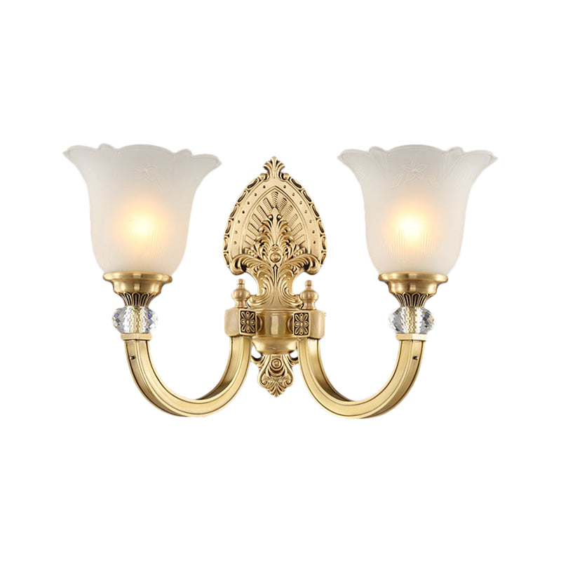 Skørter | Bell Frosted Glass Wall Lamp Fixture Vintage Style 1/2-Head Bedside Wall Light with Gold Backplate