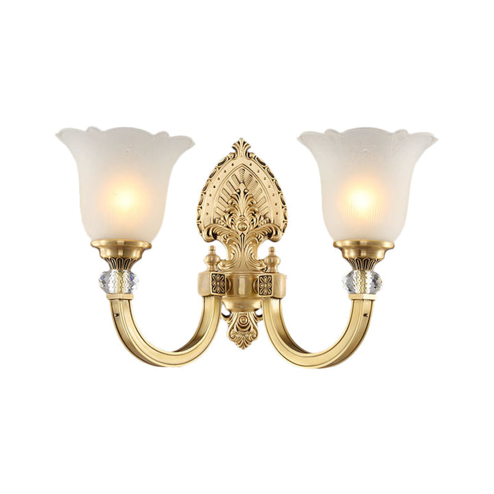 Skørter | Bell Frosted Glass Wall Lamp Fixture Vintage Style 1/2-Head Bedside Wall Light with Gold Backplate
