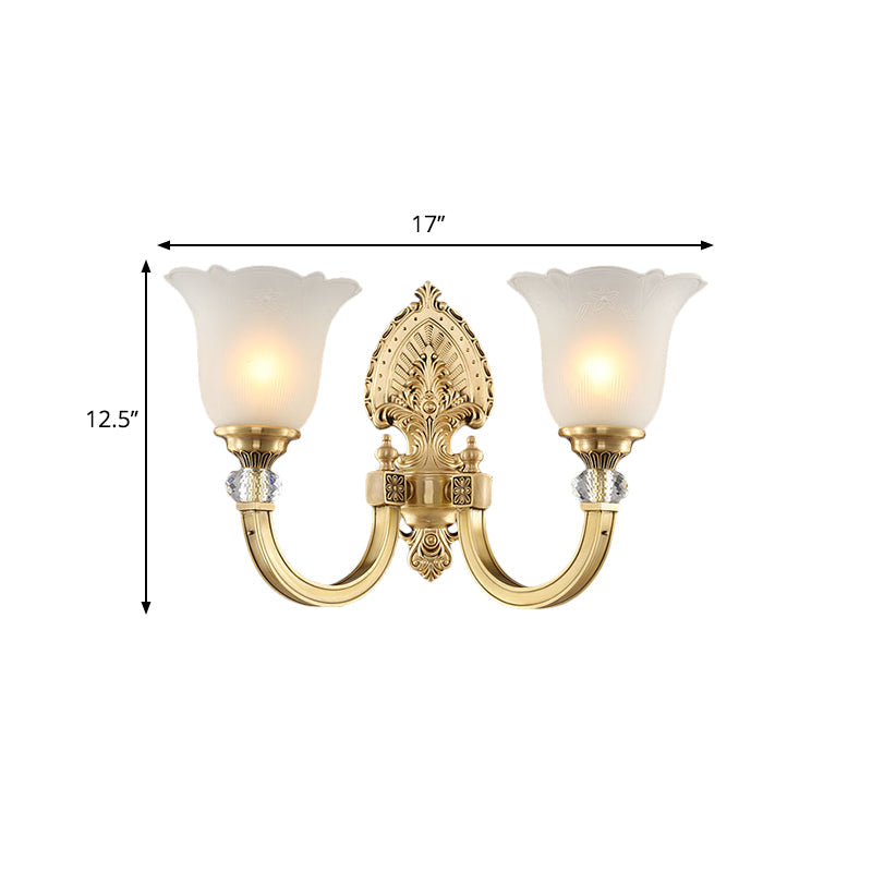 Skørter | Bell Frosted Glass Wall Lamp Fixture Vintage Style 1/2-Head Bedside Wall Light with Gold Backplate