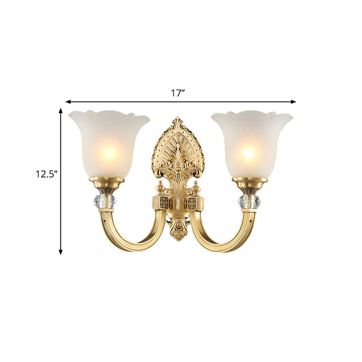 Skørter | Bell Frosted Glass Wall Lamp Fixture Vintage Style 1/2-Head Bedside Wall Light with Gold Backplate