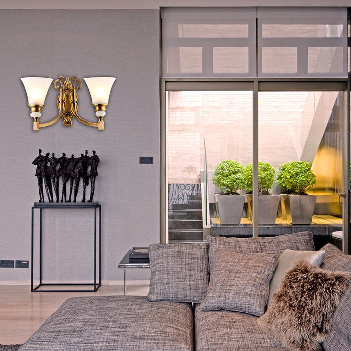 Skørter | Flared Shade Bedroom Wall Lighting Vintage Style Frosted Glass 1/2-Light Brass Finish Wall Lamp