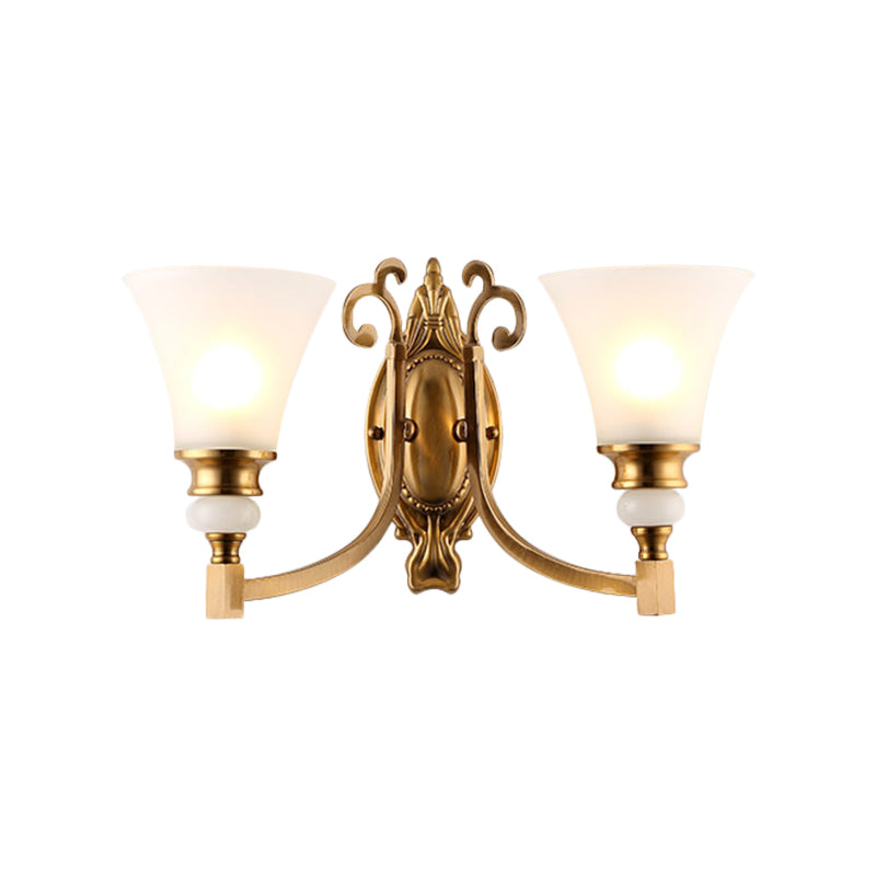 Skørter | Flared Shade Bedroom Wall Lighting Vintage Style Frosted Glass 1/2-Light Brass Finish Wall Lamp