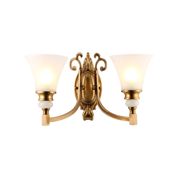 Skørter | Flared Shade Bedroom Wall Lighting Vintage Style Frosted Glass 1/2-Light Brass Finish Wall Lamp