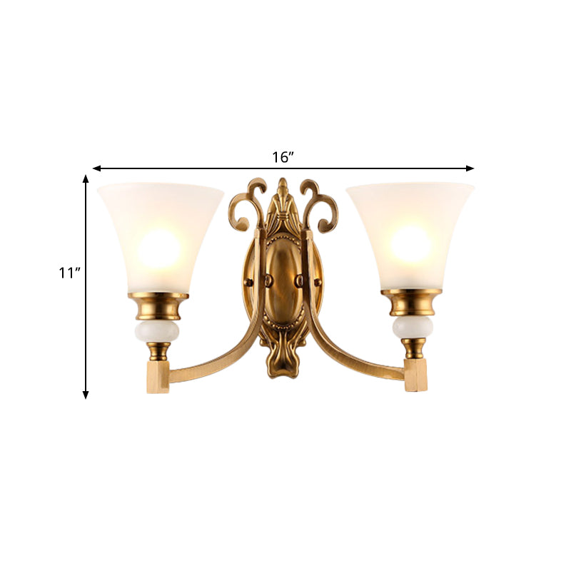 Skørter | Flared Shade Bedroom Wall Lighting Vintage Style Frosted Glass 1/2-Light Brass Finish Wall Lamp