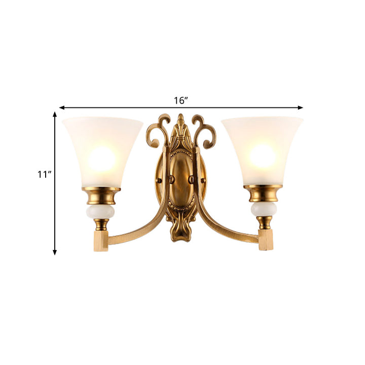 Skørter | Flared Shade Bedroom Wall Lighting Vintage Style Frosted Glass 1/2-Light Brass Finish Wall Lamp