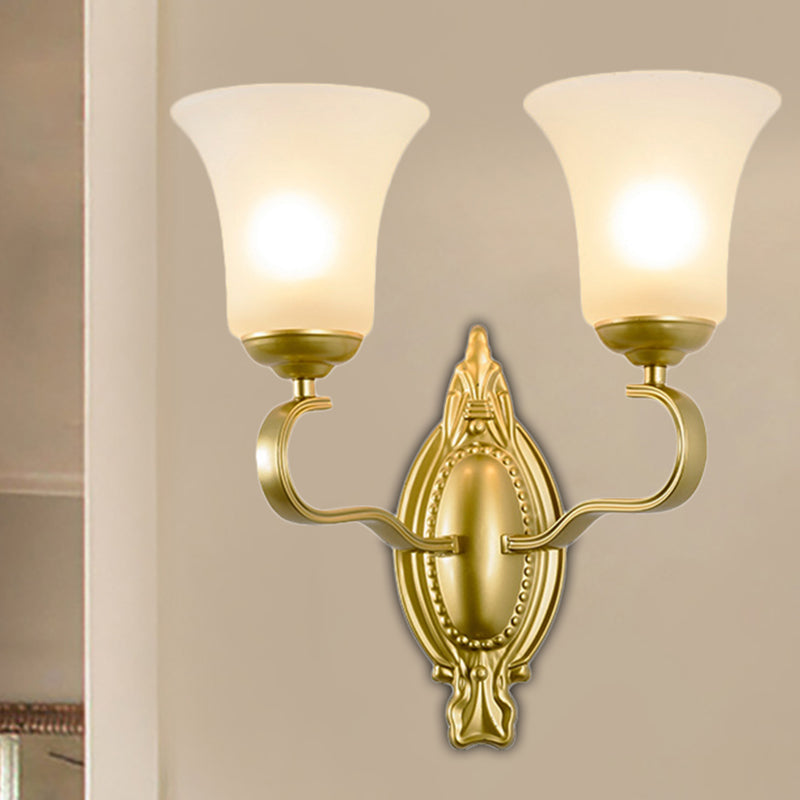 Skørter | Bell Opal Glass Wall Light Vintage Style 1/2-Head Hall Wall Mount Light in Gold