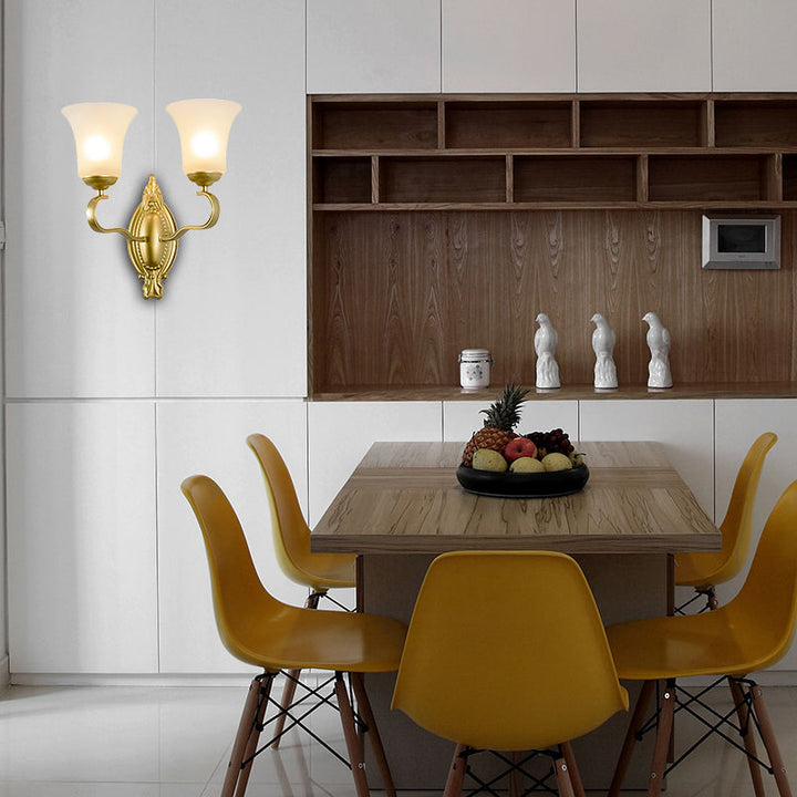 Skørter | Bell Opal Glass Wall Light Vintage Style 1/2-Head Hall Wall Mount Light in Gold