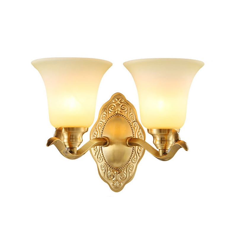 Skørter | Traditional bell-shaped wall lighting 1/2-light frosted glass wall lamp with gold metal arm