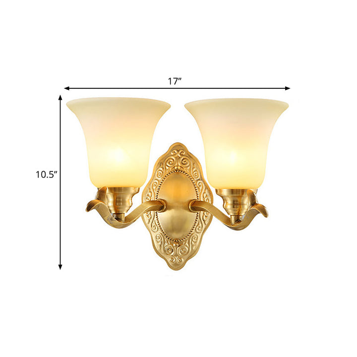 Skørter | Traditional bell-shaped wall lighting 1/2-light frosted glass wall lamp with gold metal arm