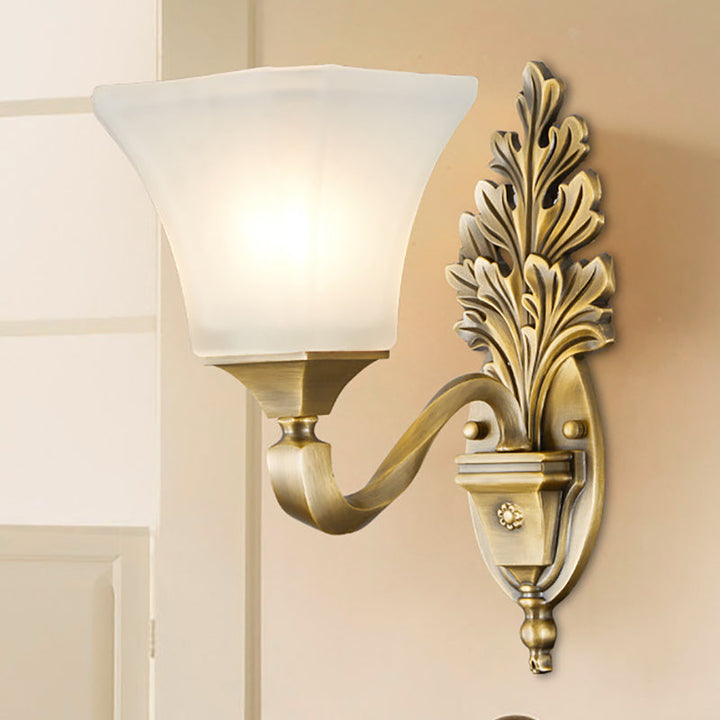 Skørter | Gold 1/2-Light Wall Lamp Vintage Style Opal Glass Bell Shade Wall Mount Lighting for Living Room