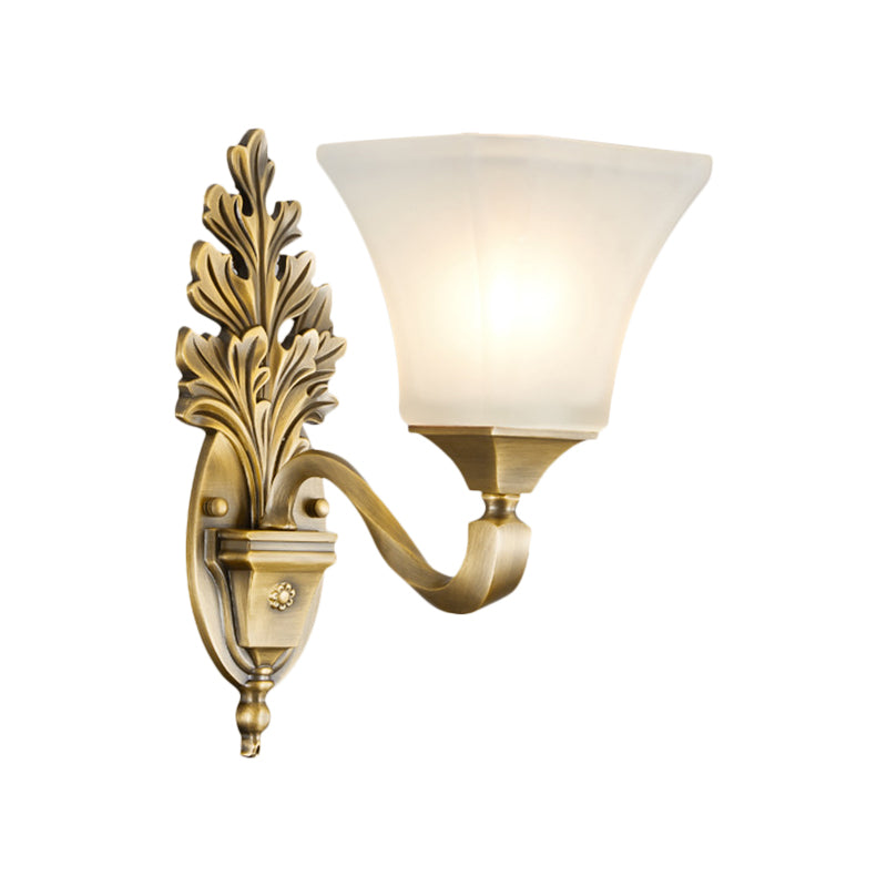 Skørter | Gold 1/2-Light Wall Lamp Vintage Style Opal Glass Bell Shade Wall Mount Lighting for Living Room