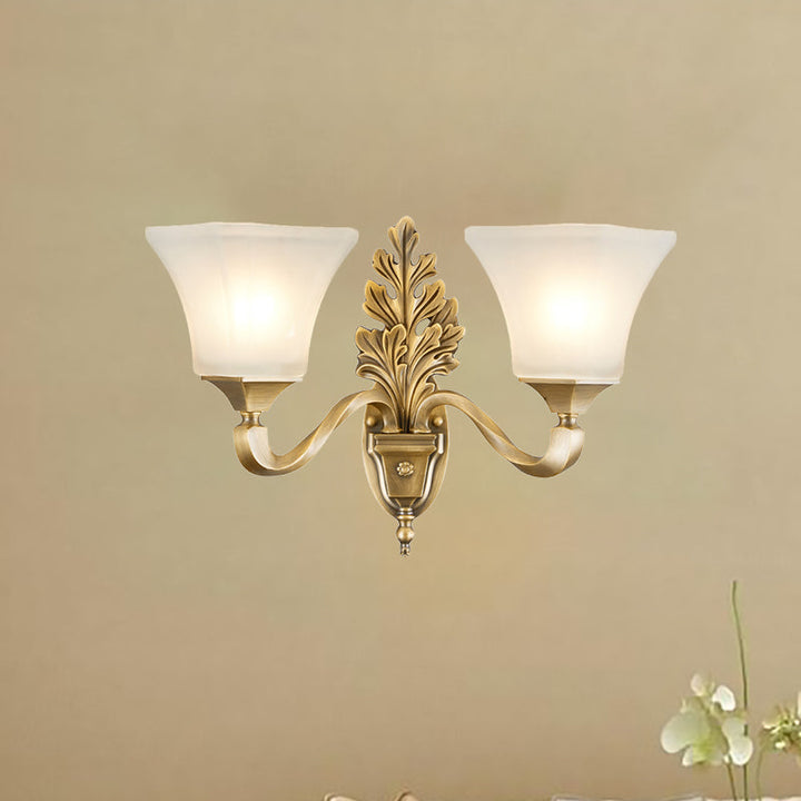 Skørter | Gold 1/2-Light Wall Lamp Vintage Style Opal Glass Bell Shade Wall Mount Lighting for Living Room