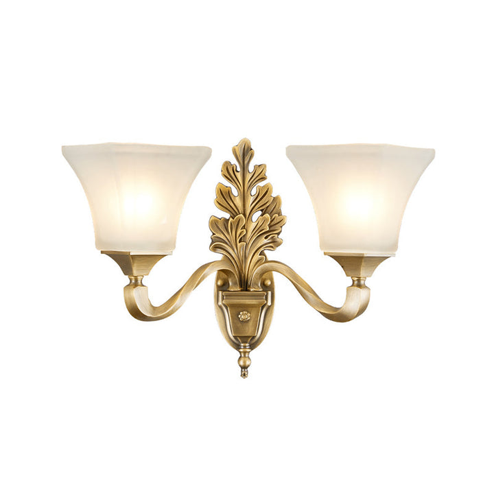 Skørter | Gold 1/2-Light Wall Lamp Vintage Style Opal Glass Bell Shade Wall Mount Lighting for Living Room