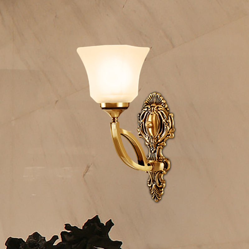 Skørter | Metal Gold Wall Lighting Fixture Bell 1/2-Light Modern Style Wall Lamp with Opal Glass Shade