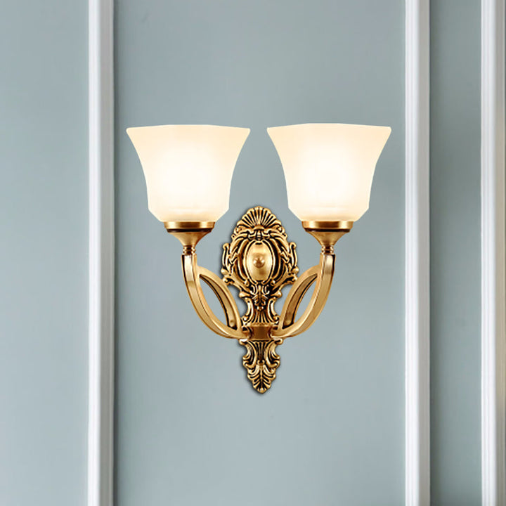 Skørter | Metal Gold Wall Lighting Fixture Bell 1/2-Light Modern Style Wall Lamp with Opal Glass Shade