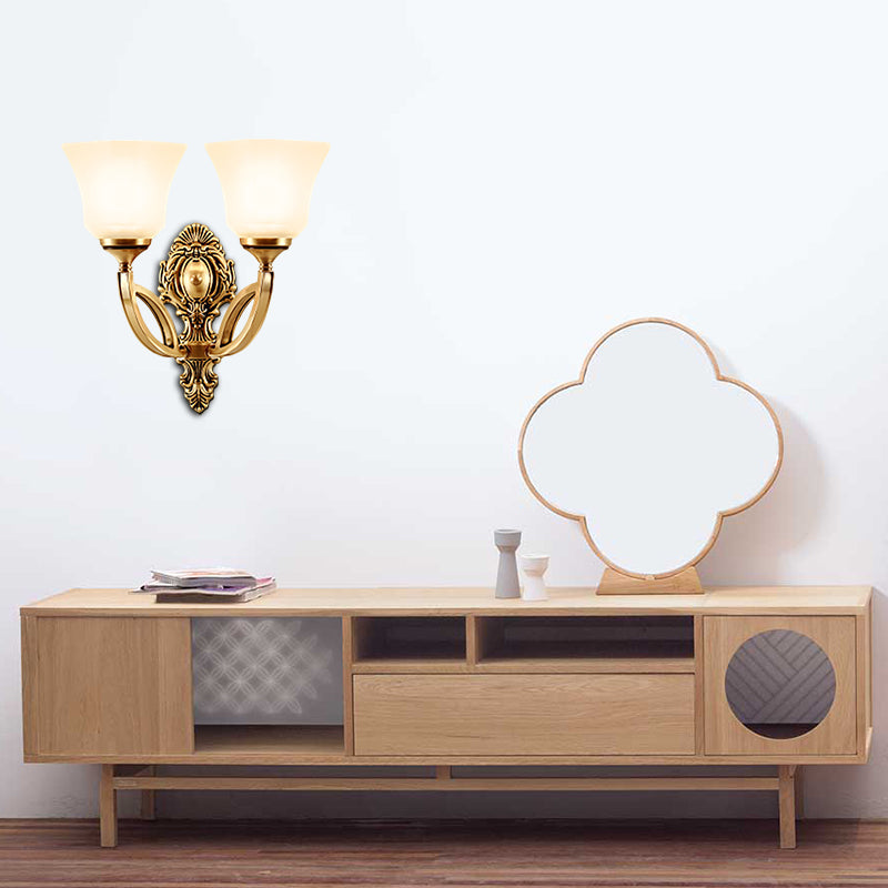 Skørter | Metal Gold Wall Lighting Fixture Bell 1/2-Light Modern Style Wall Lamp with Opal Glass Shade