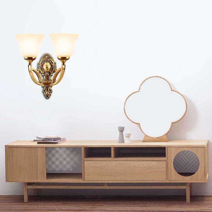 Skørter | Metal Gold Wall Lighting Fixture Bell 1/2-Light Modern Style Wall Lamp with Opal Glass Shade