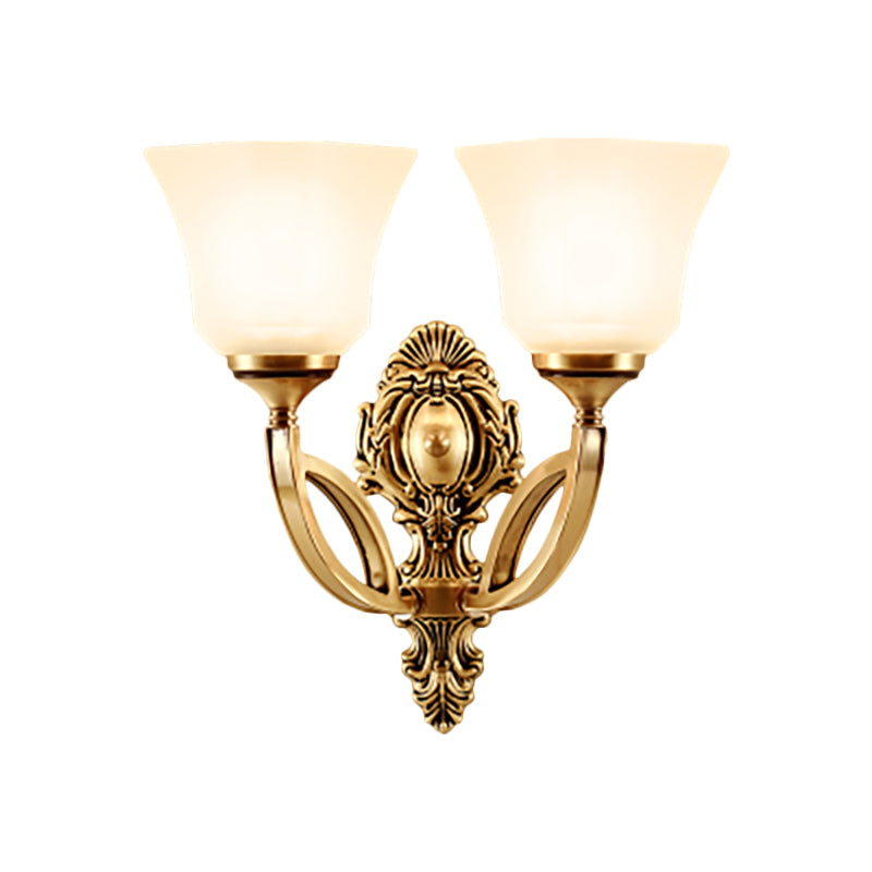 Skørter | Metal Gold Wall Lighting Fixture Bell 1/2-Light Modern Style Wall Lamp with Opal Glass Shade