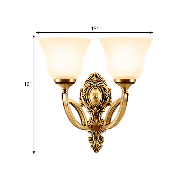 Skørter | Metal Gold Wall Lighting Fixture Bell 1/2-Light Modern Style Wall Lamp with Opal Glass Shade