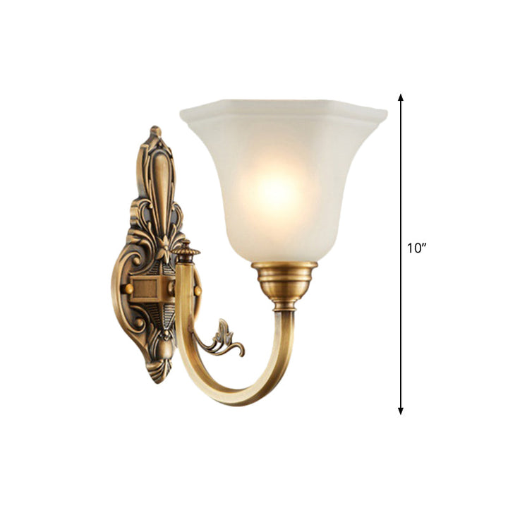 Skørter | Vintage curved wall-mounted lamp 1/2-head brass metal wall sconce with white glass bell shade