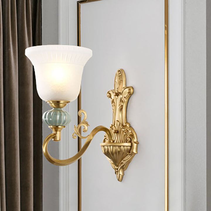 Skørter | 1/2-head Wall Light with Bell Shade Opal Glass Modern Stylish Living Room Golden Wall Light Lamp