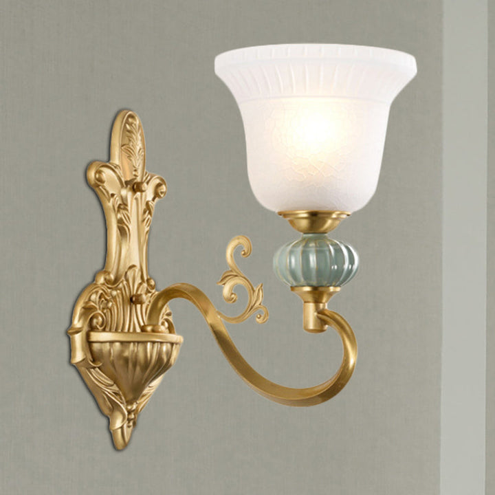 Skørter | 1/2-head Wall Light with Bell Shade Opal Glass Modern Stylish Living Room Golden Wall Light Lamp