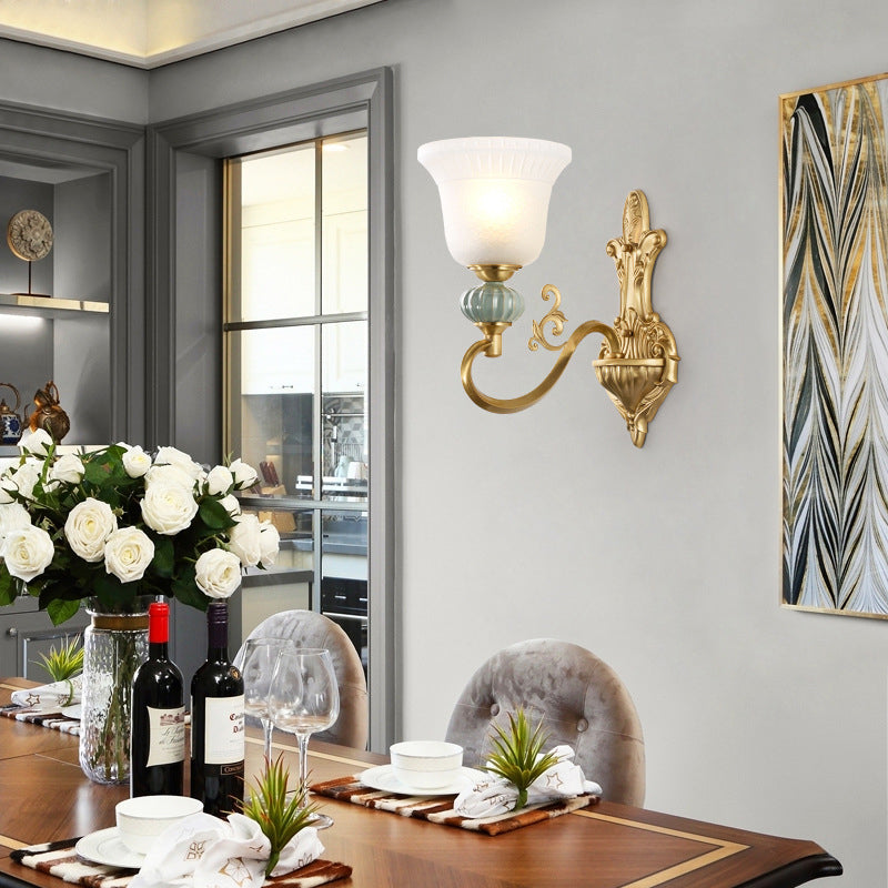 Skørter | 1/2-head Wall Light with Bell Shade Opal Glass Modern Stylish Living Room Golden Wall Light Lamp