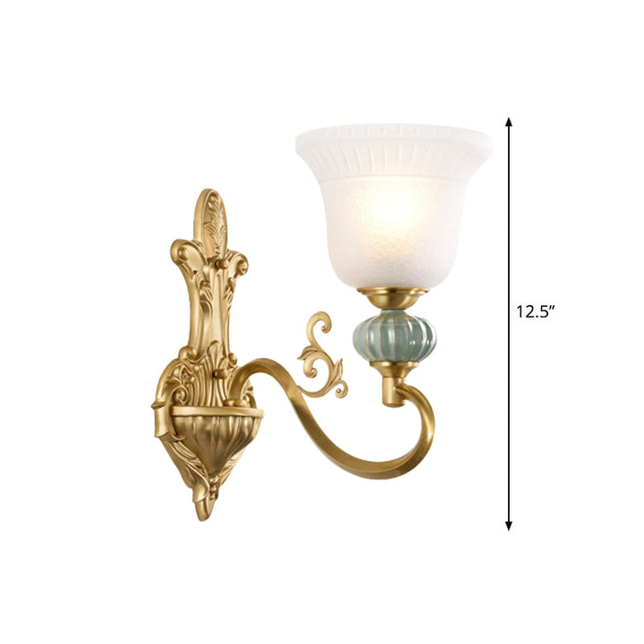 Skørter | 1/2-head Wall Light with Bell Shade Opal Glass Modern Stylish Living Room Golden Wall Light Lamp