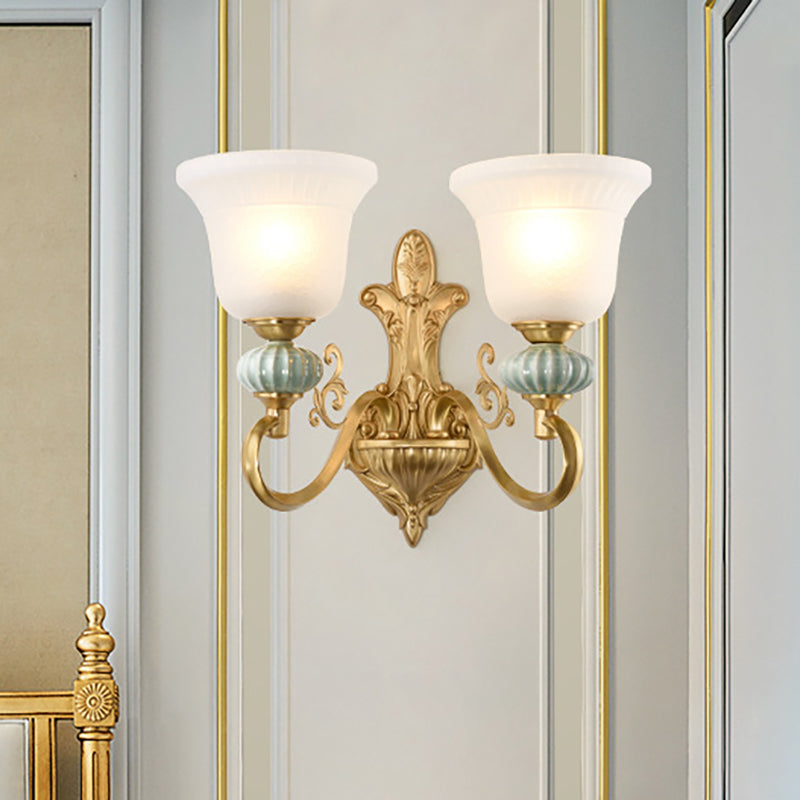 Skørter | 1/2-head Wall Light with Bell Shade Opal Glass Modern Stylish Living Room Golden Wall Light Lamp