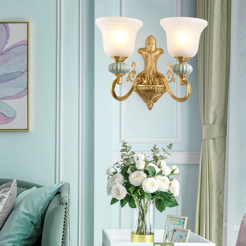 Skørter | 1/2-head Wall Light with Bell Shade Opal Glass Modern Stylish Living Room Golden Wall Light Lamp
