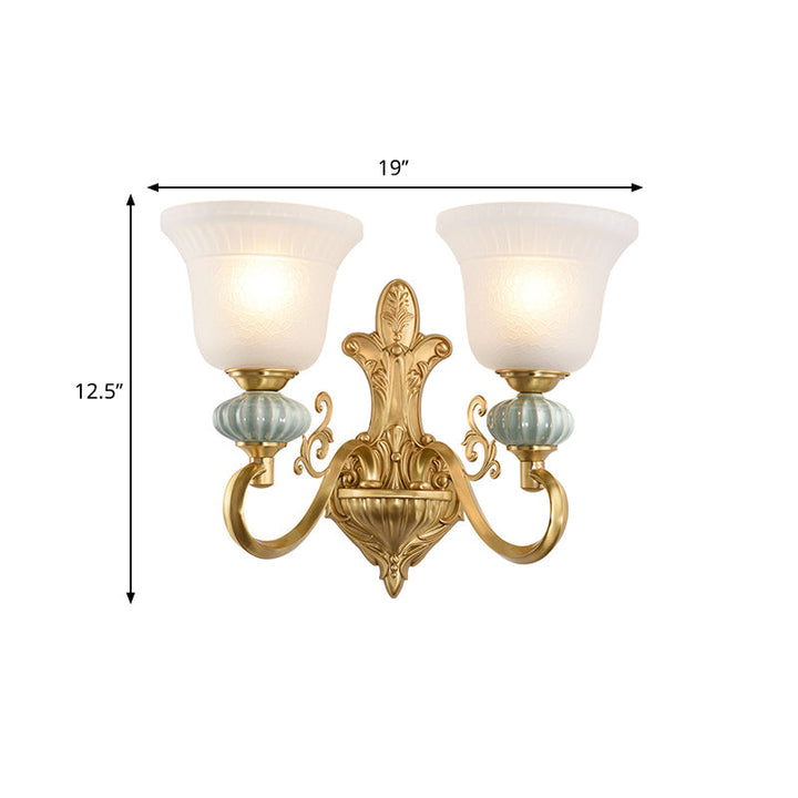 Skørter | 1/2-head Wall Light with Bell Shade Opal Glass Modern Stylish Living Room Golden Wall Light Lamp