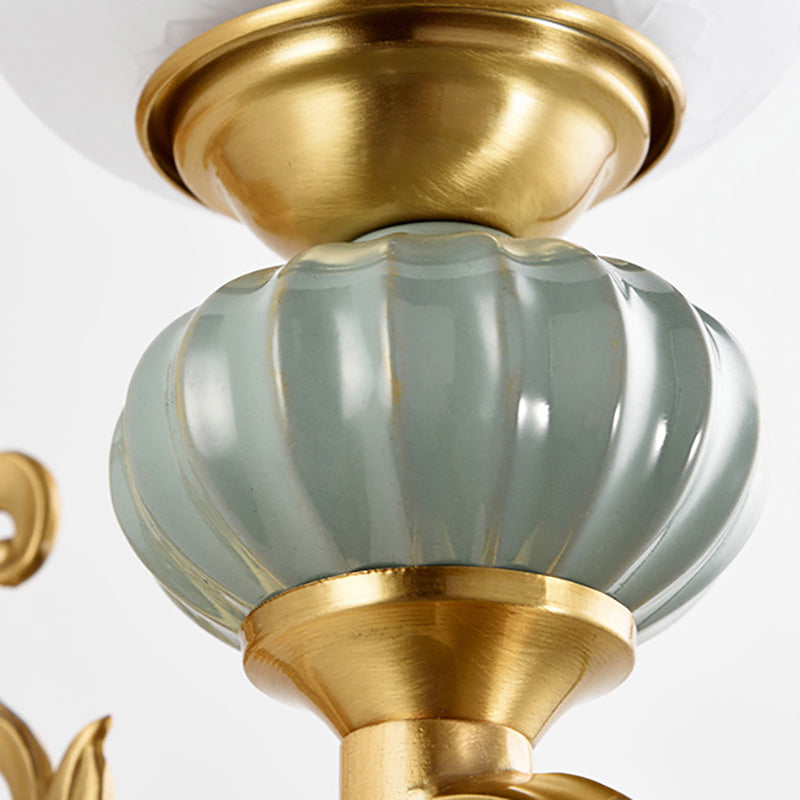 Skørter | 1/2-head Wall Light with Bell Shade Opal Glass Modern Stylish Living Room Golden Wall Light Lamp