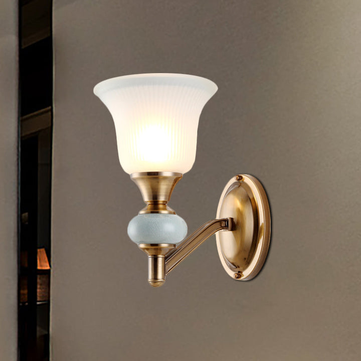 Skørter | 1/2-Head Wall Light with Bell Shade Matte Glass Vintage Bedroom Wall Light in Brass